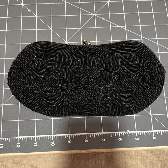 Vintage Emson Handmade Japanese Black Beaded Clutch Evening Bag - Picture 7 of 7